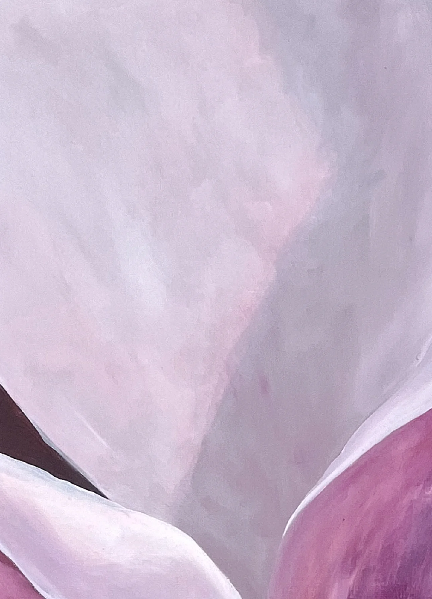 Close detail: two pale petals meeting, almost abstract, the paint laid thin and smooth